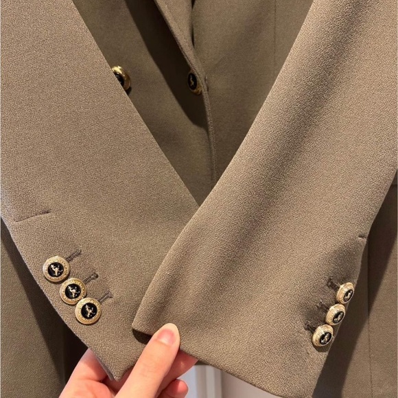 Olive green/Light khaki blazer with shoulder pads (XS) - Picture 5 of 5